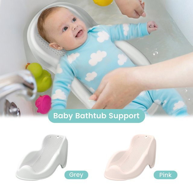 Ergonomische Baby-Badewannenstütze von momo&dudu aus Textil, faltbare Netz-Badewannenstütze für Neugeborene in Pink und Weiß - Bild 1