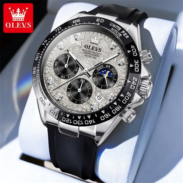 OLEVS Chronograph Armbanduhr, Quarz, Edelstahl, Silikon, Roségold, Herren - Bild 1