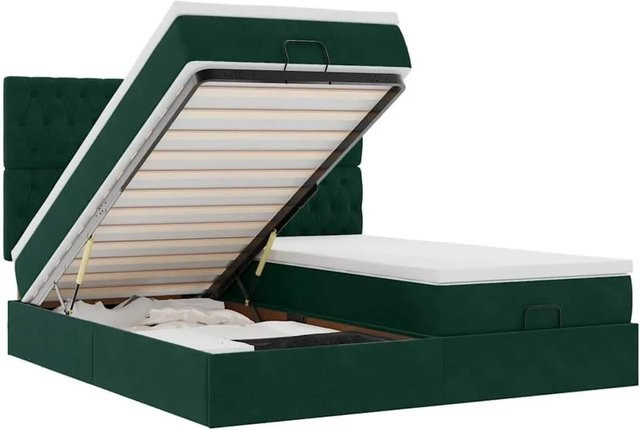 vidaXL Ottoman-Bett mit Matratze und LED-Beleuchtung aus Samt in Dunkelgrün, B/T/H: 160 x 200 x 280 cm - Bild 1