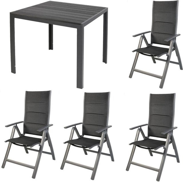 Lex Gartenmöbel Set 5-teilig aus pulverbeschichtetem Aluminium in Anthrazit mit Tisch und Liegestühlen - Bild 1