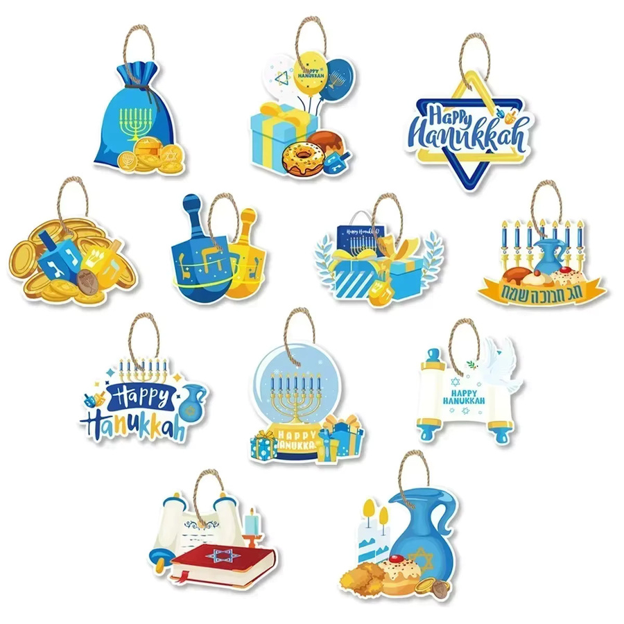 12er Set DIY Papier-Geschenkanhänger für Chanukka Dekoration in Mehrfarbig - Bild 2