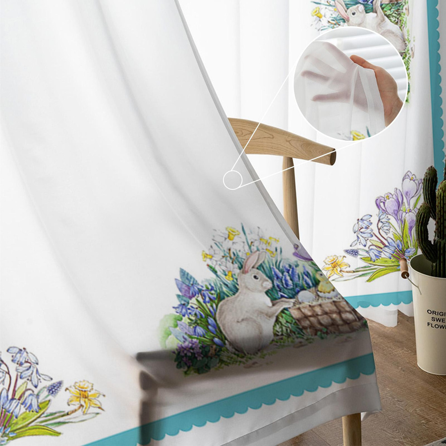 Transparenter Voile-Vorhang mit Osterhase und Maus im Aquarell-Blumen-Design von A Family Of Home Textiles, Breite: 135 cm, Höhe: 114 cm - Bild 2