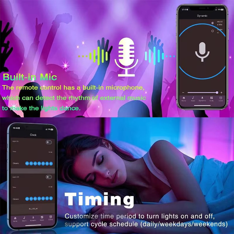 KcoiiFun RGB LED-Streifen mit App-Steuerung und 24-Tasten-Fernbedienung, USB 5V, Musik-Sync, Multicolour Flexibles Band für Party und Zuhause - Bild 4