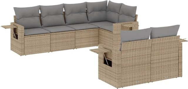 vidaXL 7-teilige Garten-Sofagarnitur aus Poly-Rattan mit Kissen in Beige - Bild 1