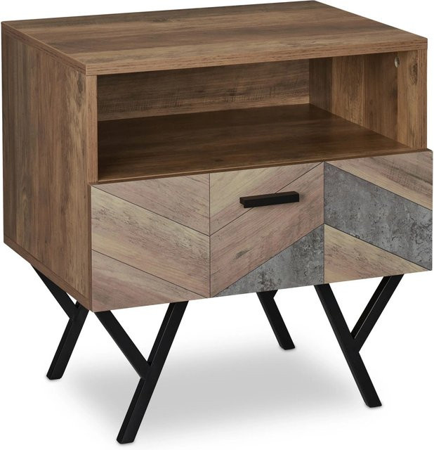 Relaxdays Nachttisch im Industrial Design aus MDF in Braun und Schwarz mit Schublade, B: 53 cm, T: 50 cm, H: 42 cm - Bild 1