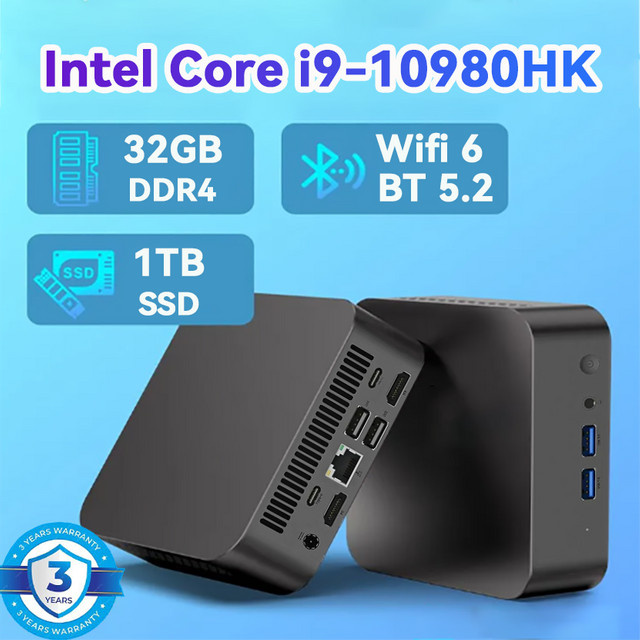 FUCHU Mini Desktop-Computer mit Intel Core i9-10980HK, Windows 11 Pro, 32GB RAM, 1TB SSD, WiFi 6 und USB 3.0, Schwarz - Bild 1