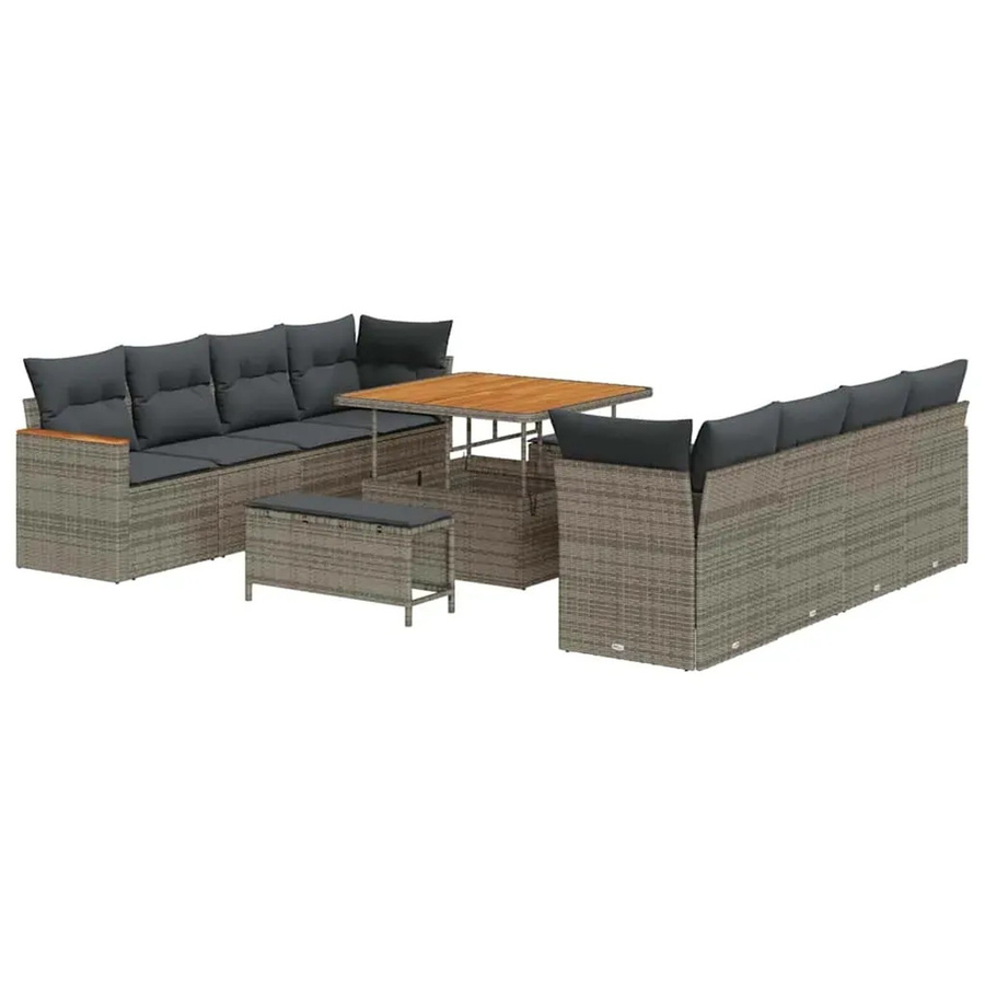 vidaXL Garten-Sofa-Set aus Poly-Rattan in Grau, 11-teiliges Outdoor-Lounge-Set mit Kissen für Terrasse und Garten - Bild 2