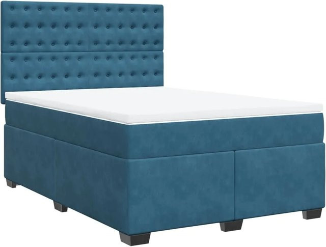 vidaXL Boxspringbett mit Matratze in Blau aus Samt, Hybridbett mit Taschenfederkern, B/T: 140 x 190 cm - Bild 1