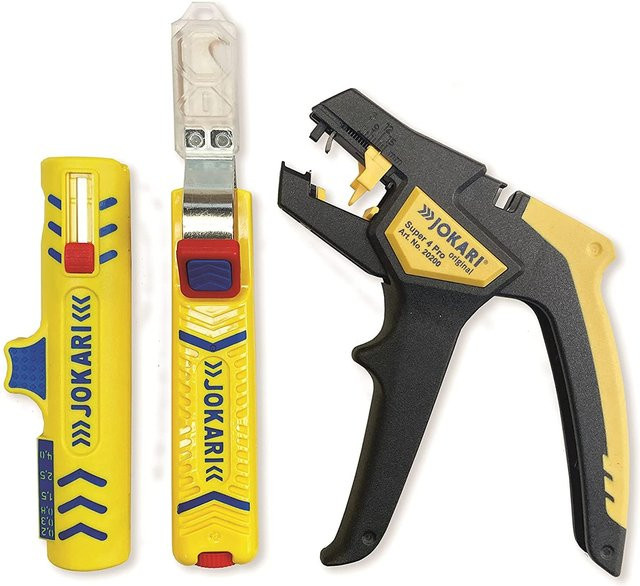 Jokari Hausinstallationsset Basic in Gelb mit Abisolierzange, Kabelentmantler und Kabelmesser - Bild 1