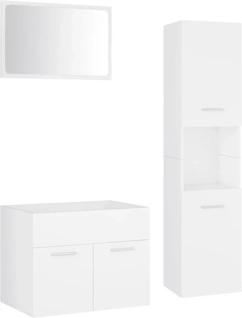 vidaXL Badmöbel-Set Weiß aus Holzwerkstoff und Acryl bestehend aus Spiegel, Waschbeckenunterschrank und Hochschrank - Bild 1