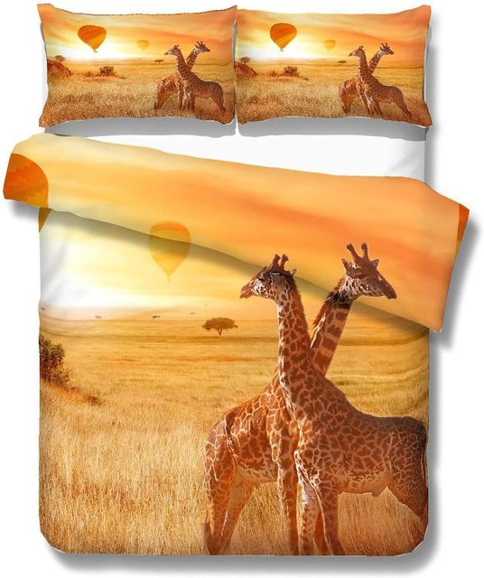 Bettwäsche-Set JMG Household Supplies mit Giraffen-Motiv in Orange, bestehend aus Bettbezug und Kissenbezug, B/H: 140 x 200 cm - Bild 1