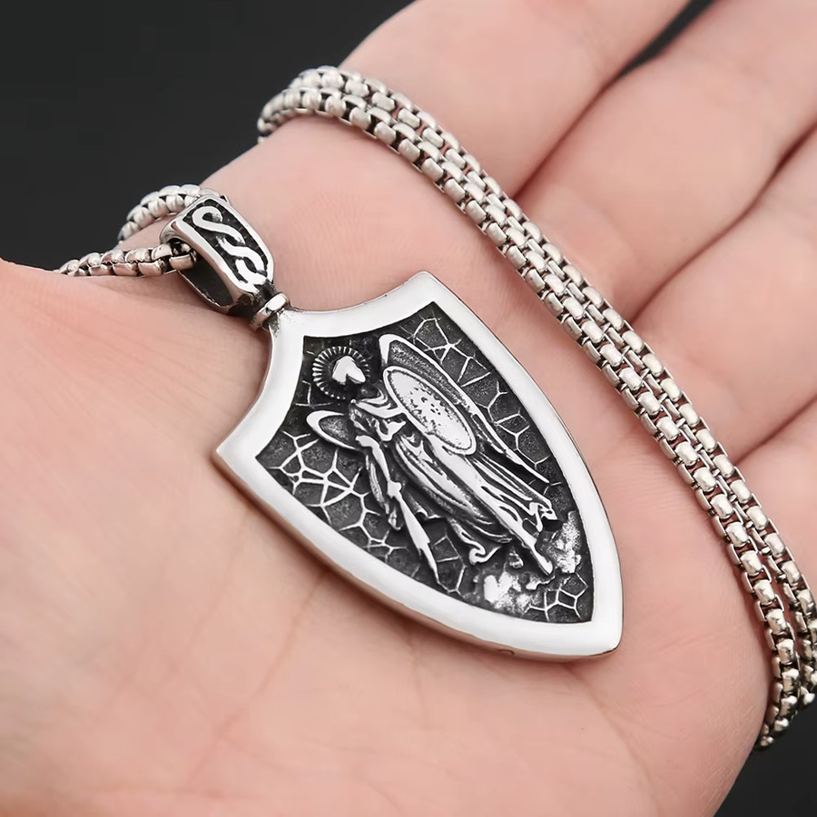 NORTHMAN Halskette mit Engel Schild Saint Michael Anhänger, Edelstahl, Silber, Herren - Bild 3