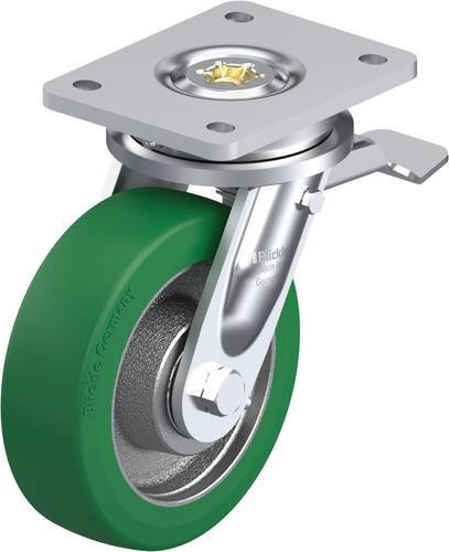 Blickle Lenkrolle LO-GST 160K-ST mit Feststeller in Grün und Silber, Rad-Durchmesser: 16 cm, Tragfähigkeit: 600 kg - Bild 1