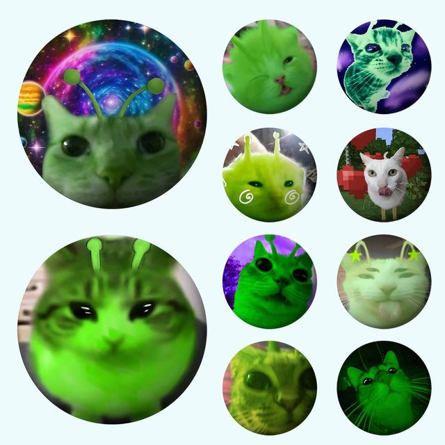 Brosche Metall, grün, Alien-Katze - Bild 1