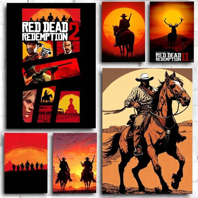 Kayou Red Dead Redemption 2 Poster Kunstdruck im Anime-Stil, Mehrfarbig, B: 15,0 cm, H: 10,0 cm - Bild 1