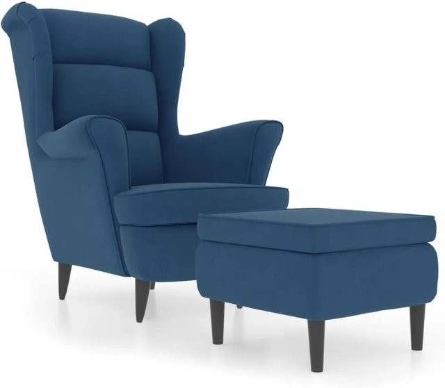 vidaXL Ohrensessel mit Hocker in Blau aus Samt mit Holzgestell - Bild 1