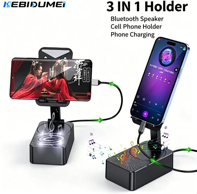 KEBIDUMEI 3-in-1 Bluetooth-Lautsprecher und Handyhalterung mit Ladestation in Schwarz - Bild 1