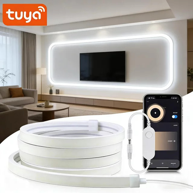 TUYA Smart COB Neon LED-Streifen in Weiß, IP65 wasserdicht, Silikonrohr mit gleichmäßiger Leuchtkraft, kompatibel mit Alexa und Google Home via App-Steuerung - Bild 1
