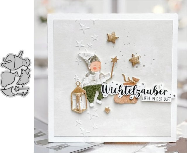 Metall-Stanzform Weihnachtsfigur und Zauberstab in Silber für DIY-Scrapbook-Karten und Basteldekorationen - Bild 1