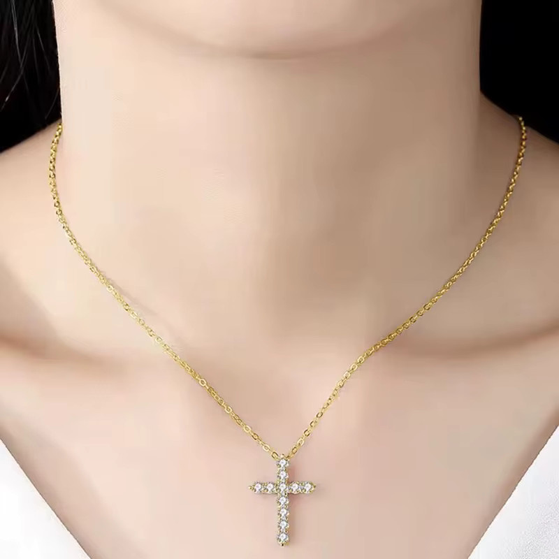 Lnngy Halskette, Kreuzanhänger, 14-karätiges Gold gefüllt, Moissanit, Damen, Vintage - Bild 4