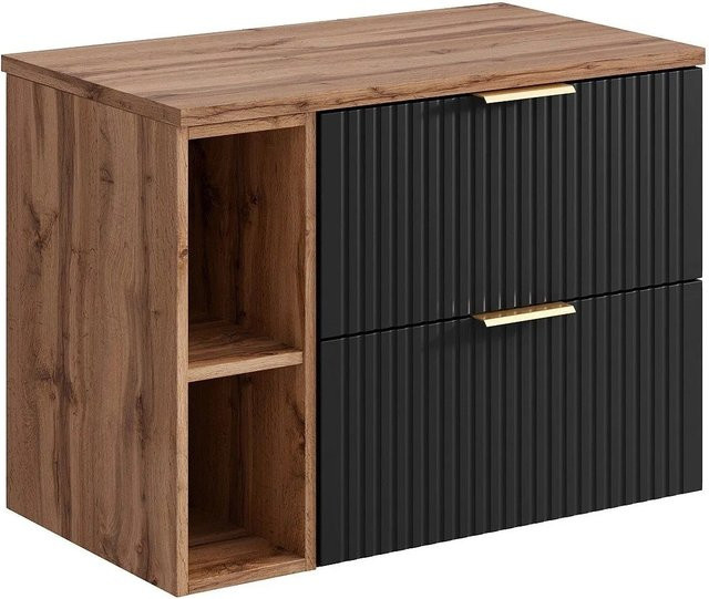 Vente-unique Waschbeckenunterschrank Zevara in Schwarz mit Streifenoptik, Breite: 80 cm - Bild 1