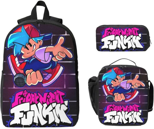 Friday Night Funkin Rucksack-Set für Kinder mit Federmäppchen und Brotdose, 3-teilig, blau/mehrfarbig von Fancy Style Studio - Bild 1