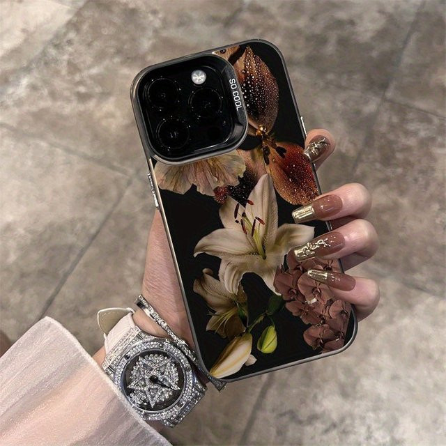 Exquisite TPU-Handyhülle mit Vintage Blumenmuster für iPhone Modelle in Schwarz und Multicolour - Bild 1