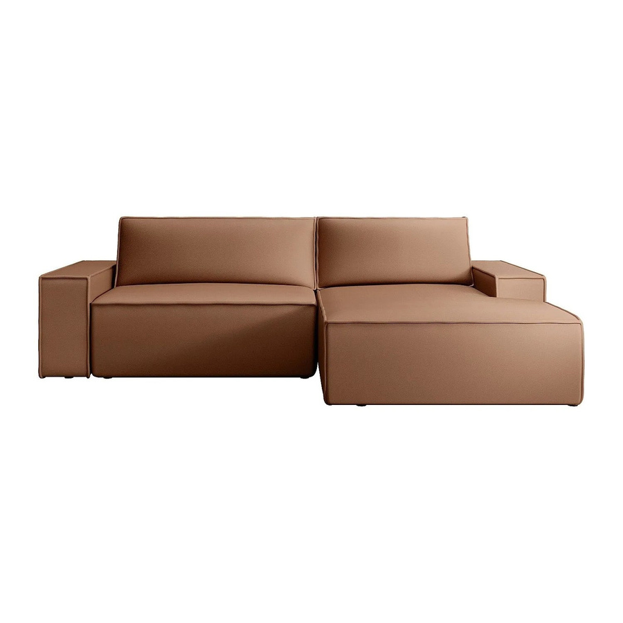 Vente-unique Schlafsofa Amelia in L-Form, Braun, Stoff und Leder-Optik, Breite: 267 cm - Bild 2
