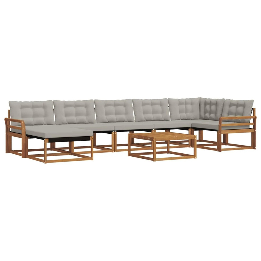 vidaXL Outdoor-Sofagarnitur 8-teilig in L-Form aus Akazienholz mit Textilene und Kissen, Hellgrau - Bild 2