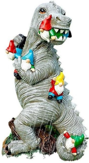 Niedlicher Dinosaurier Garten-Zwerg aus Harz als Deko-Figur für den Außenbereich, Grau, Lemo Nade, B/T/H: 15 x 8 x 7 cm - Bild 1
