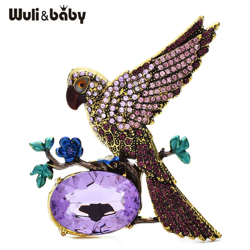 Wuli&baby Brosche, Kristall, Vogel, Vintage, Gold, Unisex - Bild 1