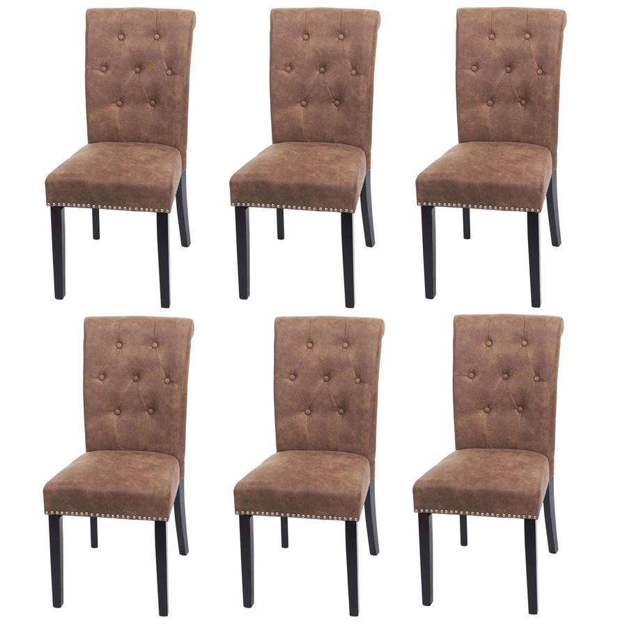 6er-Set MCW Esszimmerstuhl Chesterfield II in Braun mit Nieten und Stoffbezug - Bild 3