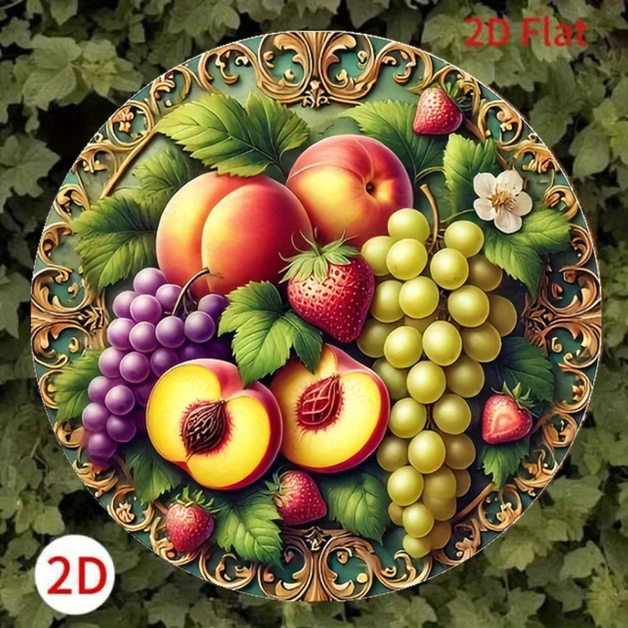 HELLOYOUNG Vintage-Metalldekoration mit Frucht- und Blumenmotiv, Rund, Mehrfarbig, Durchmesser: 20 cm - Bild 4