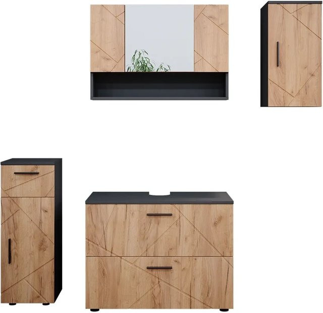 Vicco Badmöbelset Irma in Anthrazit und Eiche, 4-teiliges modernes Badezimmer-Set mit Spiegelschrank, Waschtischunterschrank und Midischrank, Breite: 80 cm, Tiefe: 30 cm - Bild 2