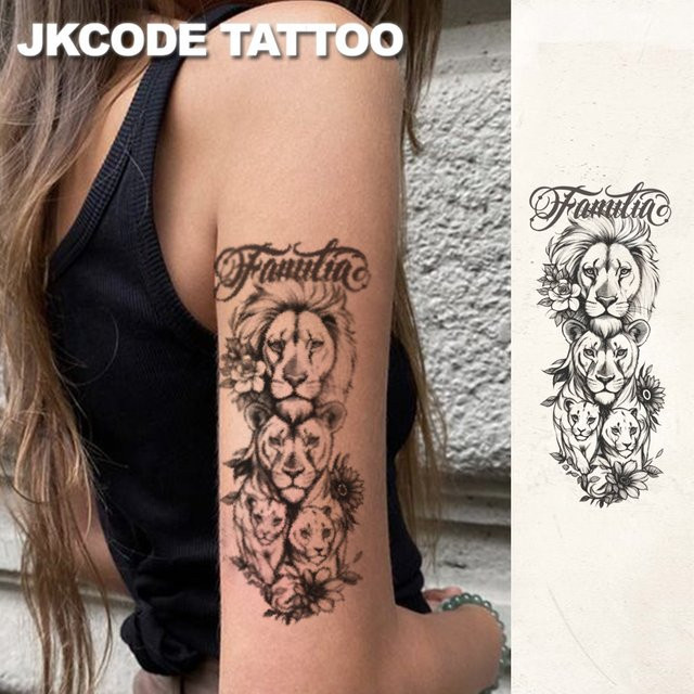 JKCODE TATTOO Semi-permanente Tattoos, Familie & Löwe, Wasserfest - Bild 1