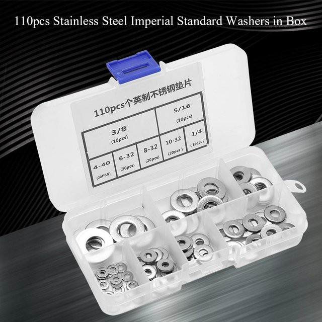 Ideal Standard Sortiment 110 Stück Flache Unterlegscheiben aus Edelstahl in einer Box, Farbe Silber - Bild 1