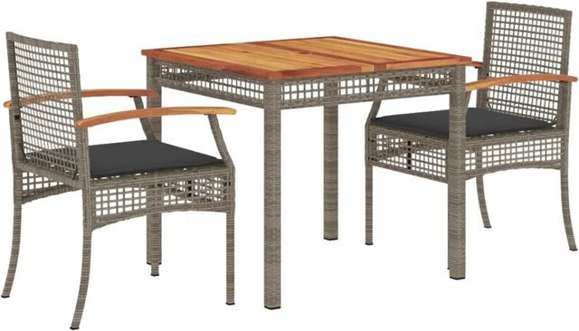 vidaXL 3-teilige Garten-Essgruppe aus Poly-Rattan und Akazienholz in Grau mit Kissen - Bild 1