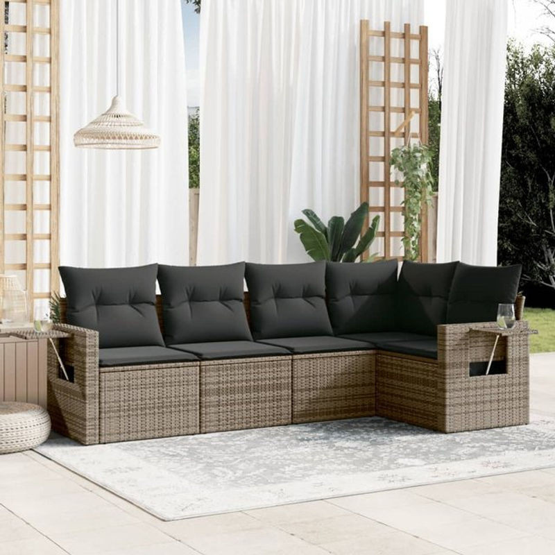 Vidaxl Garten-Sitzgruppe aus grauem PE-Rattan mit 5 Teilen und Kissen im modernen Design - Bild 1