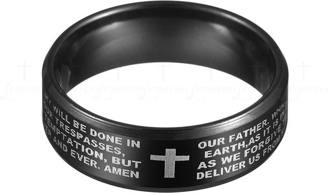 Letdiffery Ring Edelstahl, Schwarz, Jesus Kreuz, Herren - Bild 1