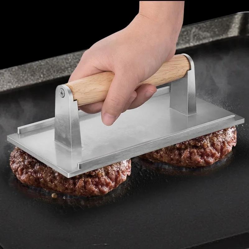 Rechteckige Fleischpresse aus Aluminiumlegierung mit Antihaftbeschichtung und Griff in Silber für Grill und BBQ - Bild 2