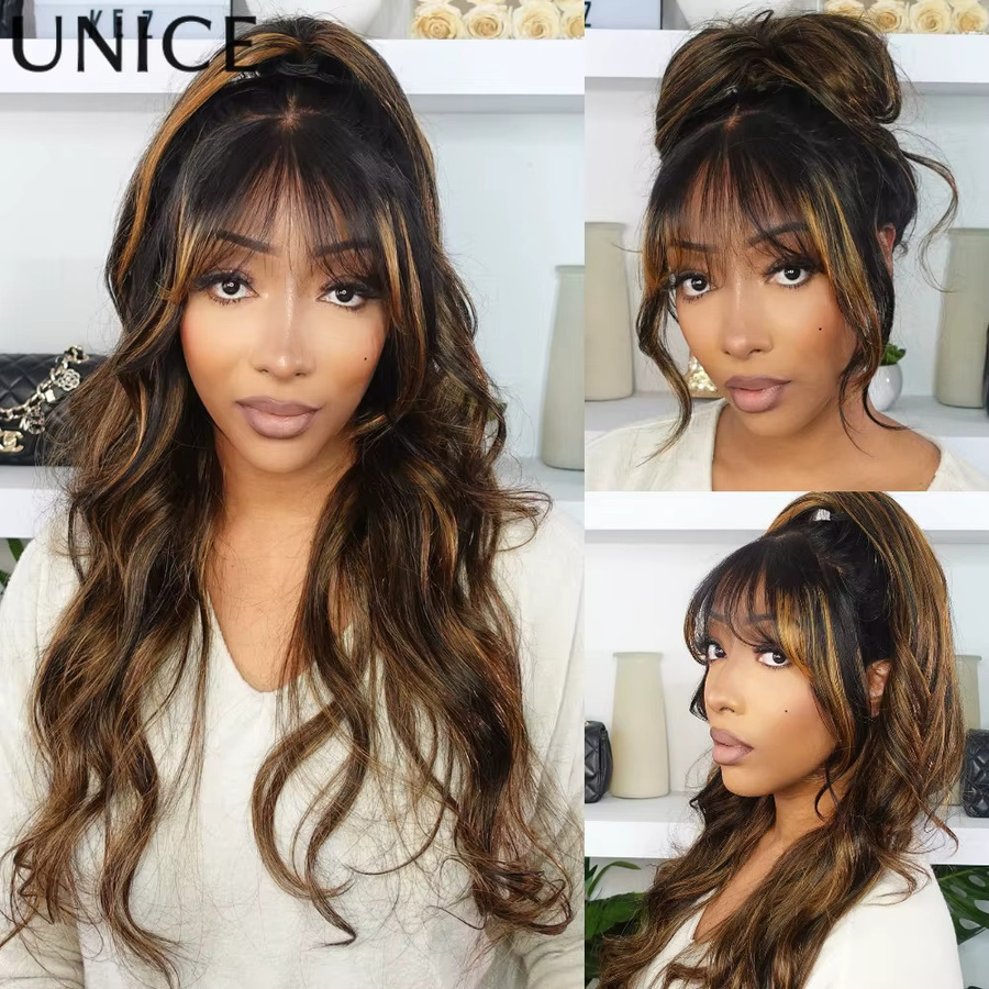 UNice Pre Everything Lace Frontal Perücke, Balayage Highlights, Loose Wave mit Pony - Bild 4