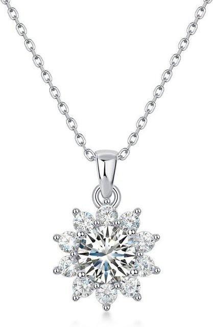 Halskette 925 Silber, Moissanit, Sonnenblume, Schneeflocke, Damen - Bild 1