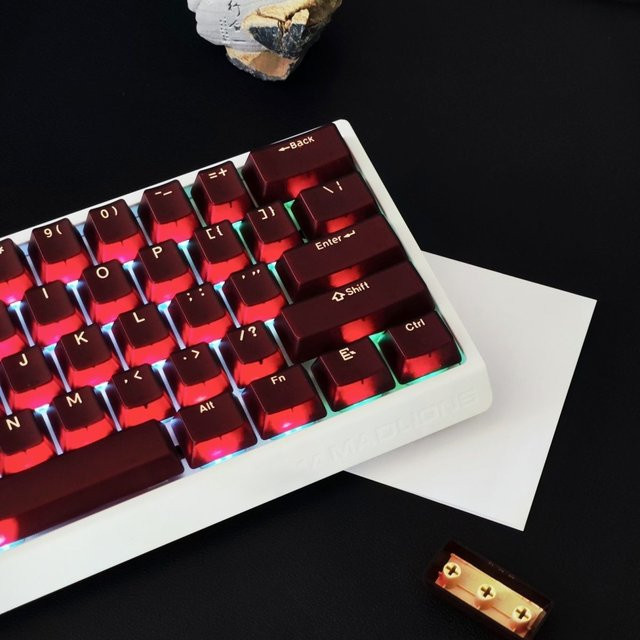 FSWHBY Pudding Keycaps Set aus PBT mit RGB-Hintergrundbeleuchtung, 114 Tasten, Rot/Transparent/Weiß, OEM-Profil für MX-Schalter - Bild 1