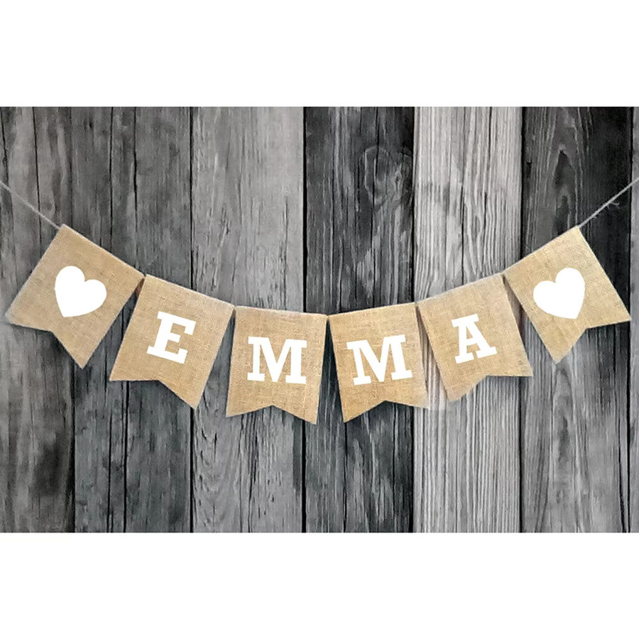 Personalisiertes Sackleinen-Banner von HGDTFF in Beige als rustikale Vintage-Dekoration für Babypartys und Foto-Requisiten - Bild 2