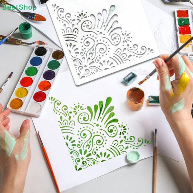 Wiederverwendbare Malschablone mit Blumenmuster in Weiß aus Kunststoff für Aquarell, DIY-Bastelprojekte und Heimdekoration - Bild 1