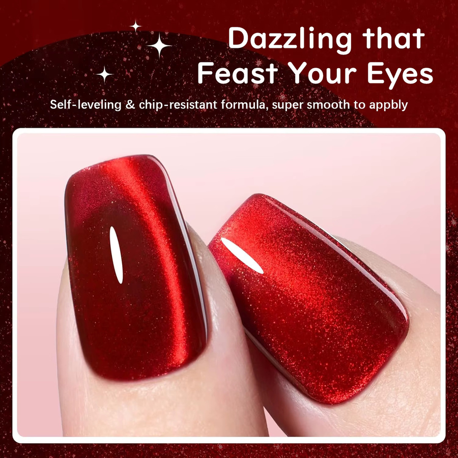 QAZIXU Nagellack, Red, Cat Eye Gel - Bild 2
