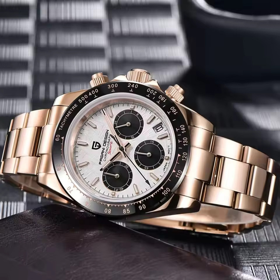 PAGANI DESIGN Chronograph Armbanduhr, Roségold, Edelstahl, Quarz, Herren - Bild 3