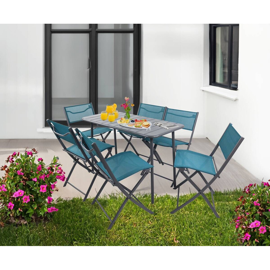 VCM Gartenstuhl Sumila 6er Set aus Metall und Textilene in Türkis, B/H/T: 45 x 79 x 46 cm - Bild 2