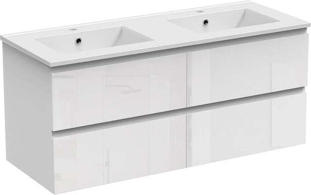 AICA Badmöbel Aalst 2-teiliges Badezimmerset mit Keramik Waschtisch und Unterschrank, Weiß Hochglanz, Breite: 121 cm, Tiefe: 56 cm, Höhe: 44,5 cm - Bild 1