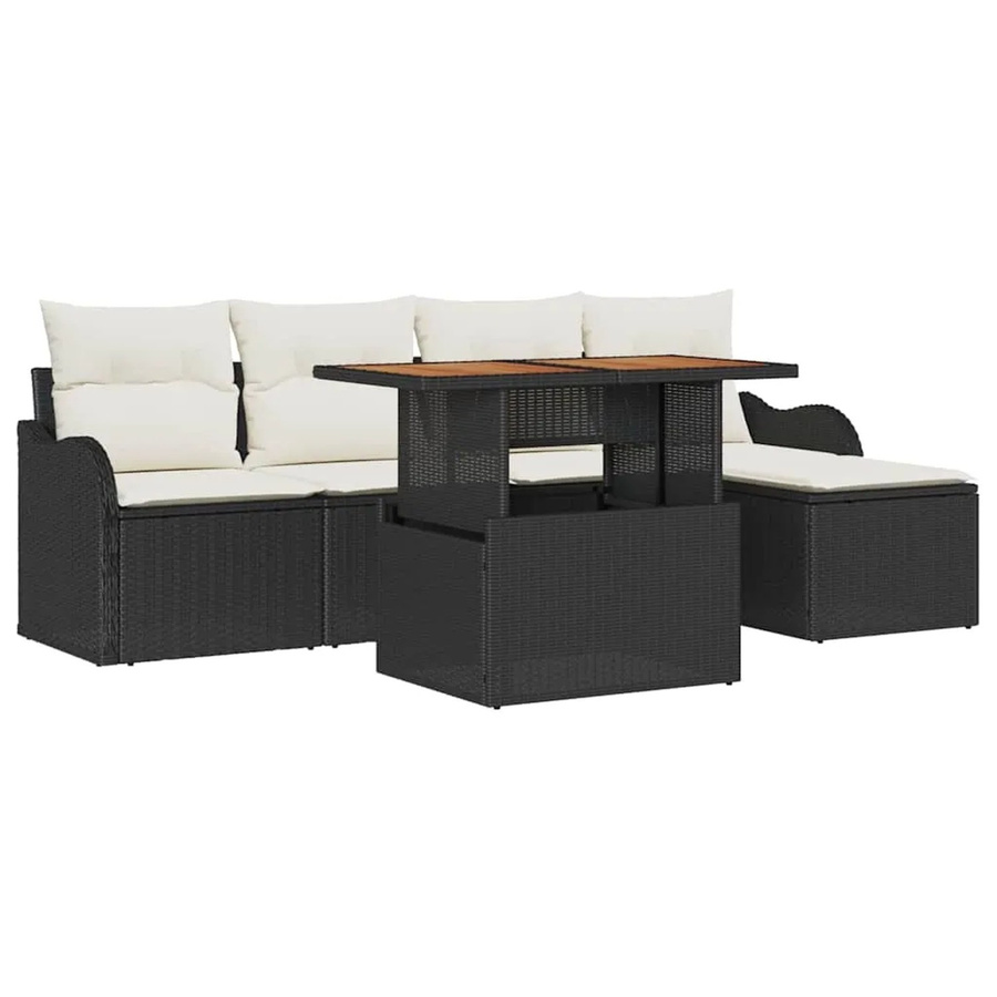 vidaXL Garten-Sofa-Set aus Poly Rattan in Schwarz, 6-teilig mit Polsterkissen und integriertem Stauraum - Bild 2